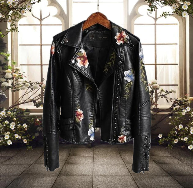 R&B | Bikerjacke mit Blumenmuster Lässig