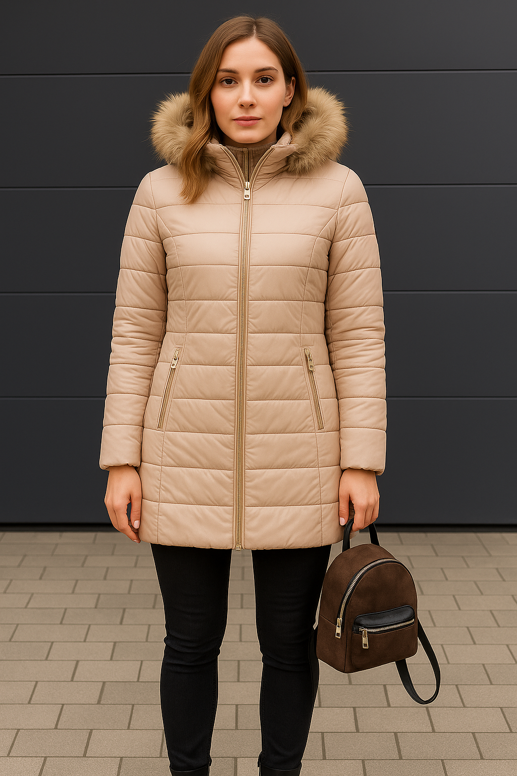 R&B | Damen Warme Daunenjacke mit Pelzkragen für Frauen