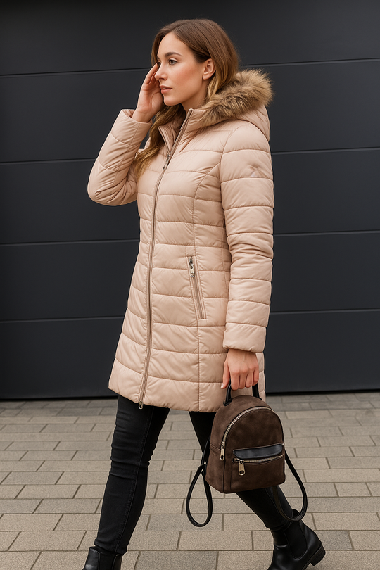 R&B | Damen Warme Daunenjacke mit Pelzkragen für Frauen