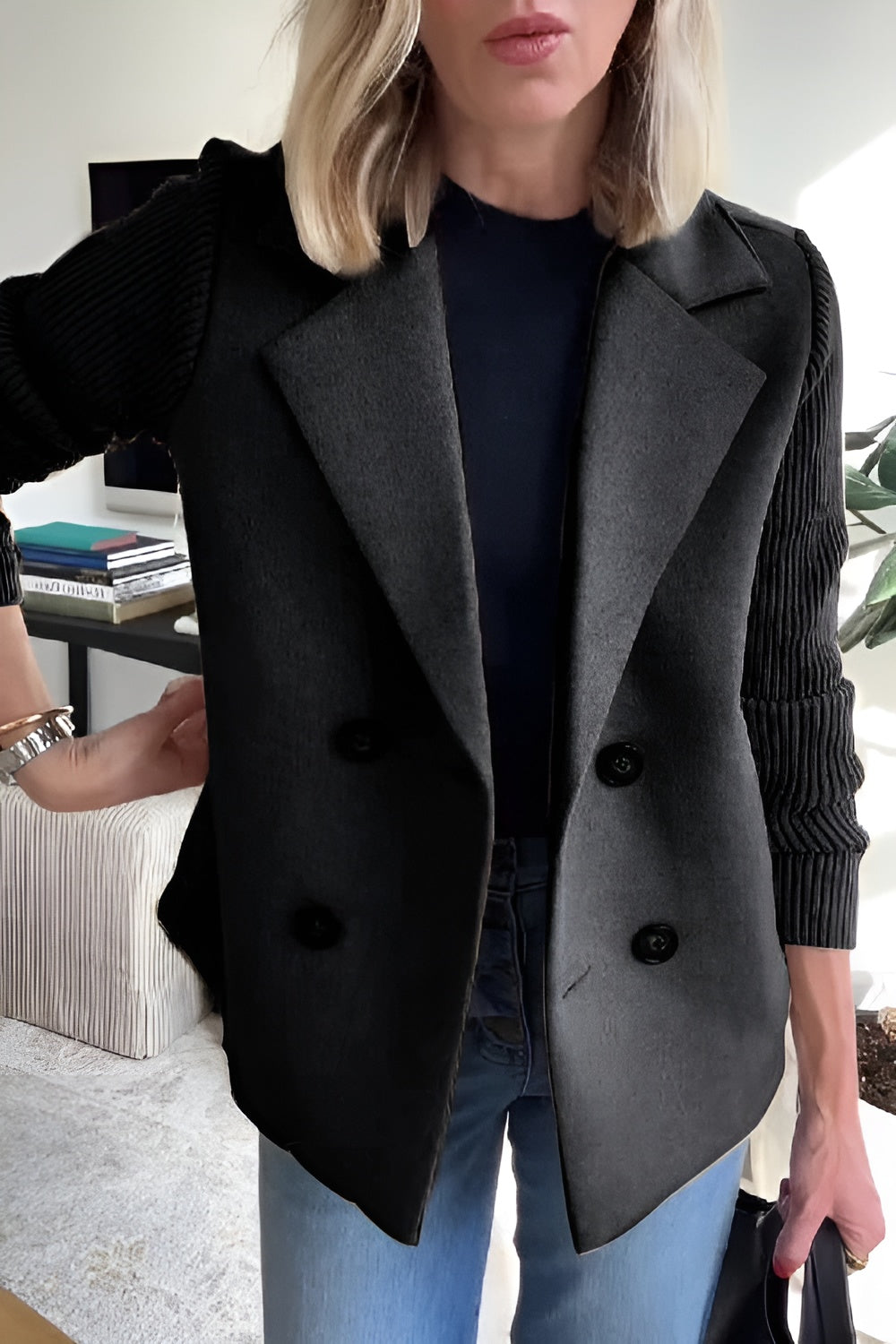 R&B | Damen Blazer aus veganer Wolle mit gestrickten Ärmeln