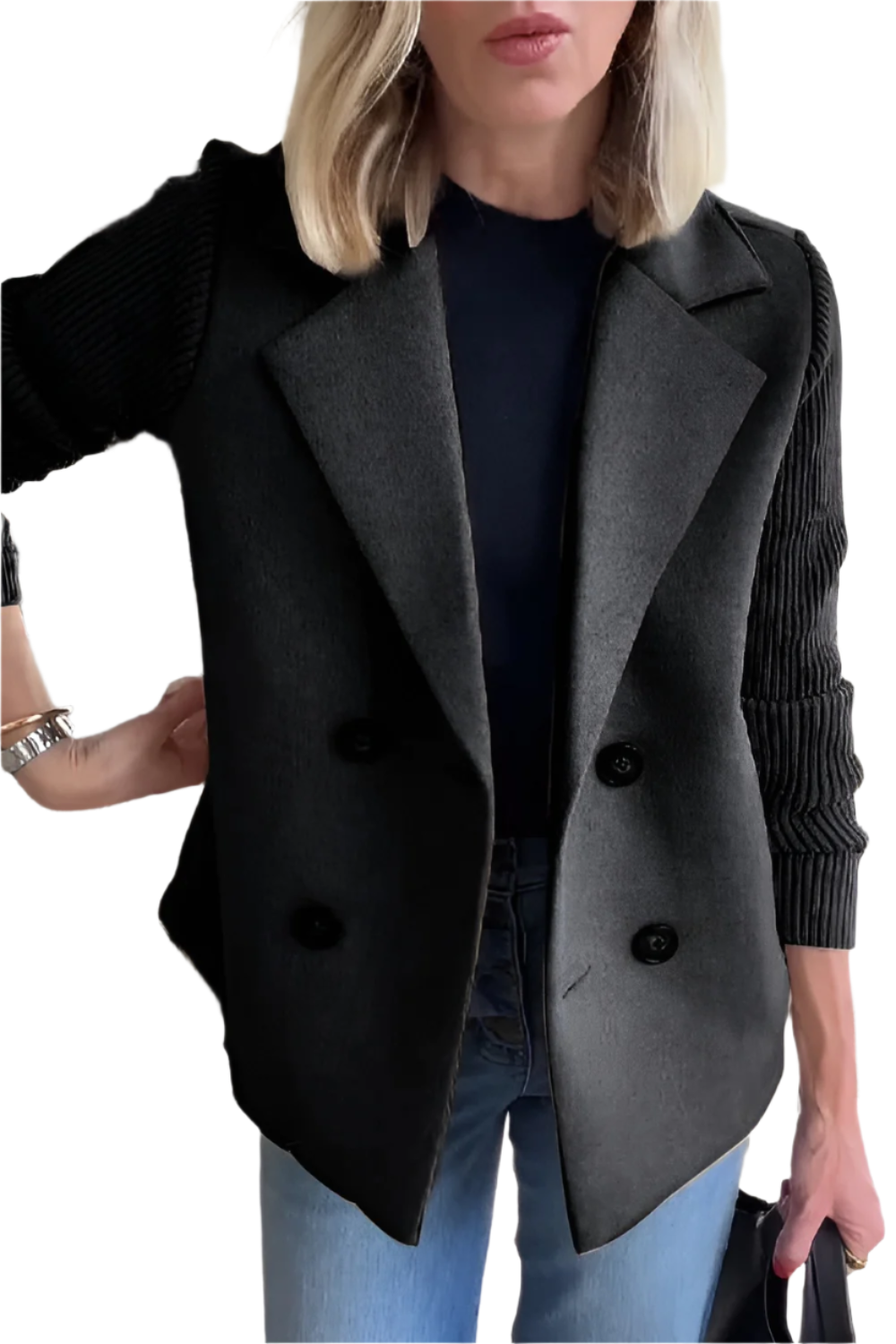 R&B | Damen Blazer aus veganer Wolle mit gestrickten Ärmeln