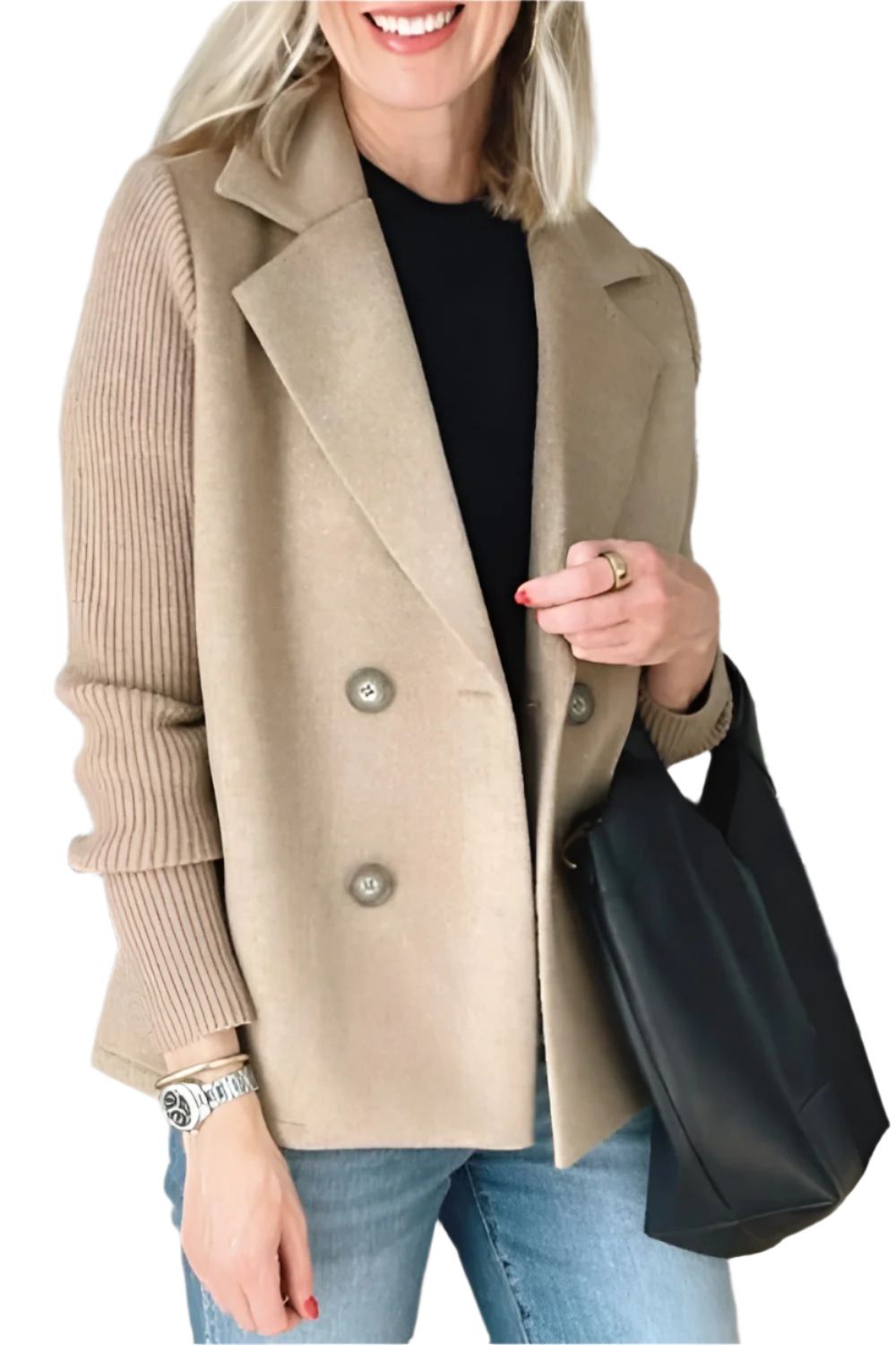 R&B | Damen Blazer aus veganer Wolle mit gestrickten Ärmeln