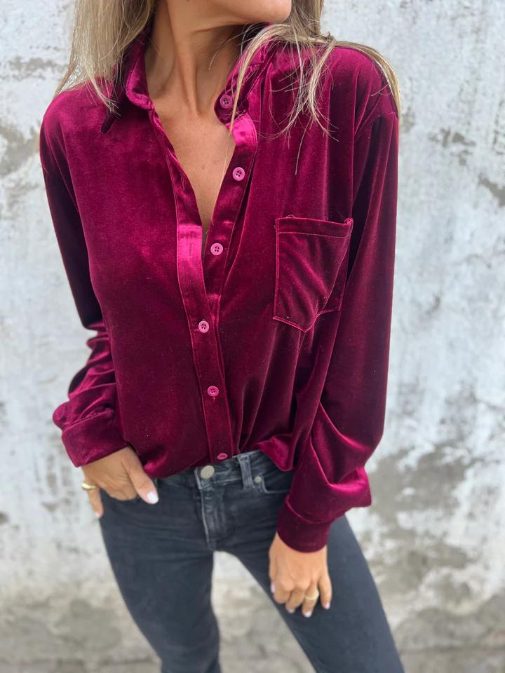 R&B | Elegante Samtbluse mit Tasche Weich und Stilvoll Perfekt für Festliche Anlässe