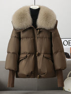 R&B | oversized Daunenjacke - luxuriöser Plüsch-Fellkragen und warme gepolsterte Jacke