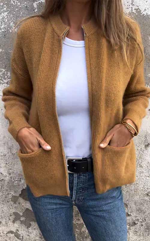 R&B | Reißverschluss-Strickjacke aus Baumwolle