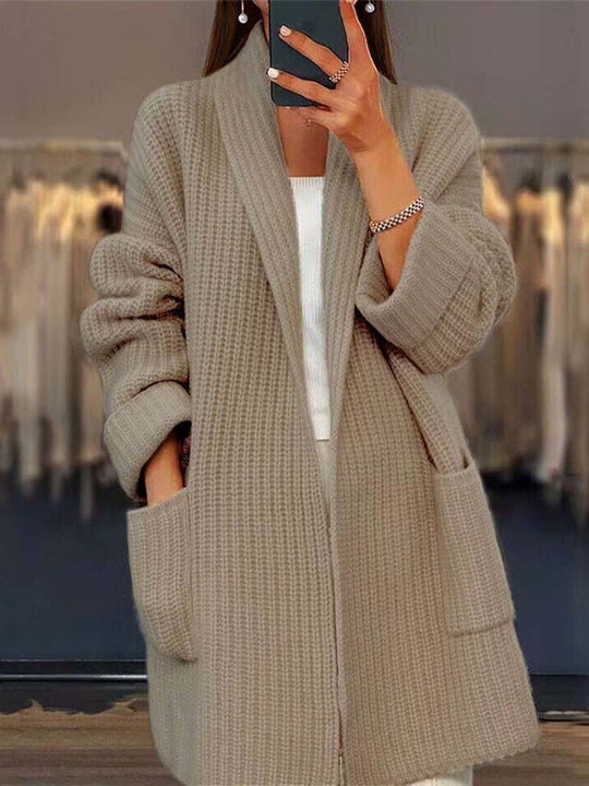 R&B | Strickjacke - Einfarbige V-Ausschnitt Taschen Strickjacke, Einfach und Vielseitig