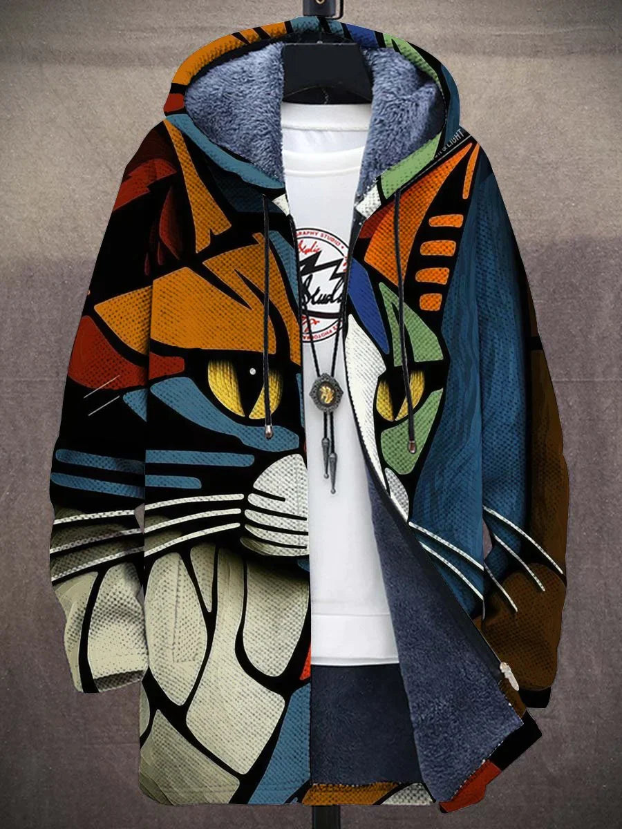 EB | Abstrakte Katzen-Strickjacke mit Plüsch