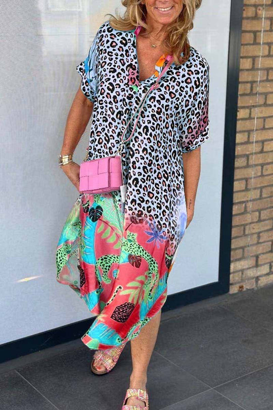 PHOEBE-LÄSSIGES KLEID MIT LEOPARDENPRINT UND KURZEN ÄRMELN