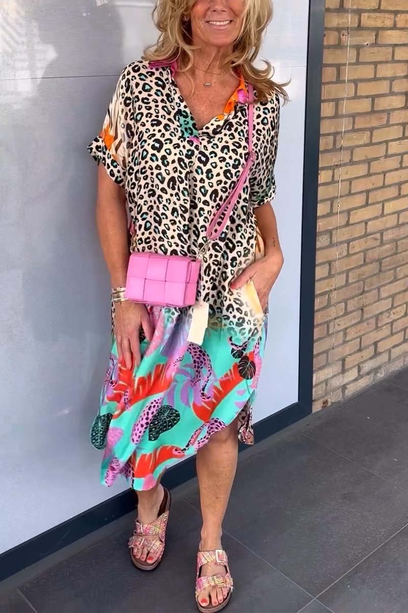 PHOEBE-LÄSSIGES KLEID MIT LEOPARDENPRINT UND KURZEN ÄRMELN