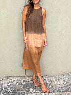 R&B | Luftiges Leinenkleid Aus Baumwolle mit Farbverlauf und Schlitz Am Bein