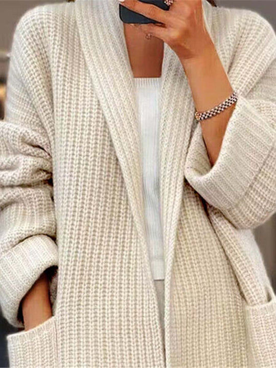 R&B | Strickjacke - Einfarbige V-Ausschnitt Taschen Strickjacke, Einfach und Vielseitig