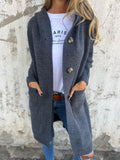 R&B | Strickjacke Lange Offene Front Ribbed Knopfverschluss & Vordertaschen