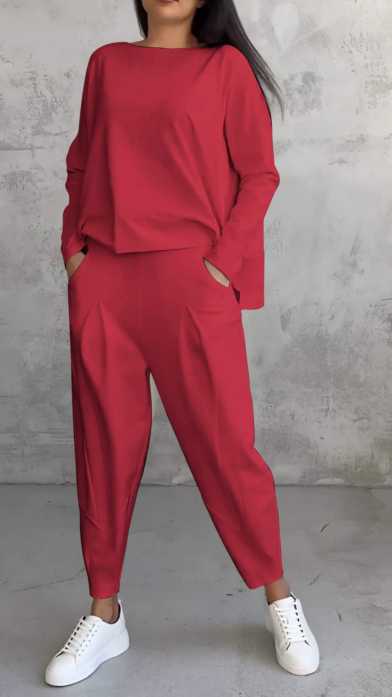 R&B | Lounge Satz Übergröße Top Gerade Hose Weicher Strick Komfort Stil