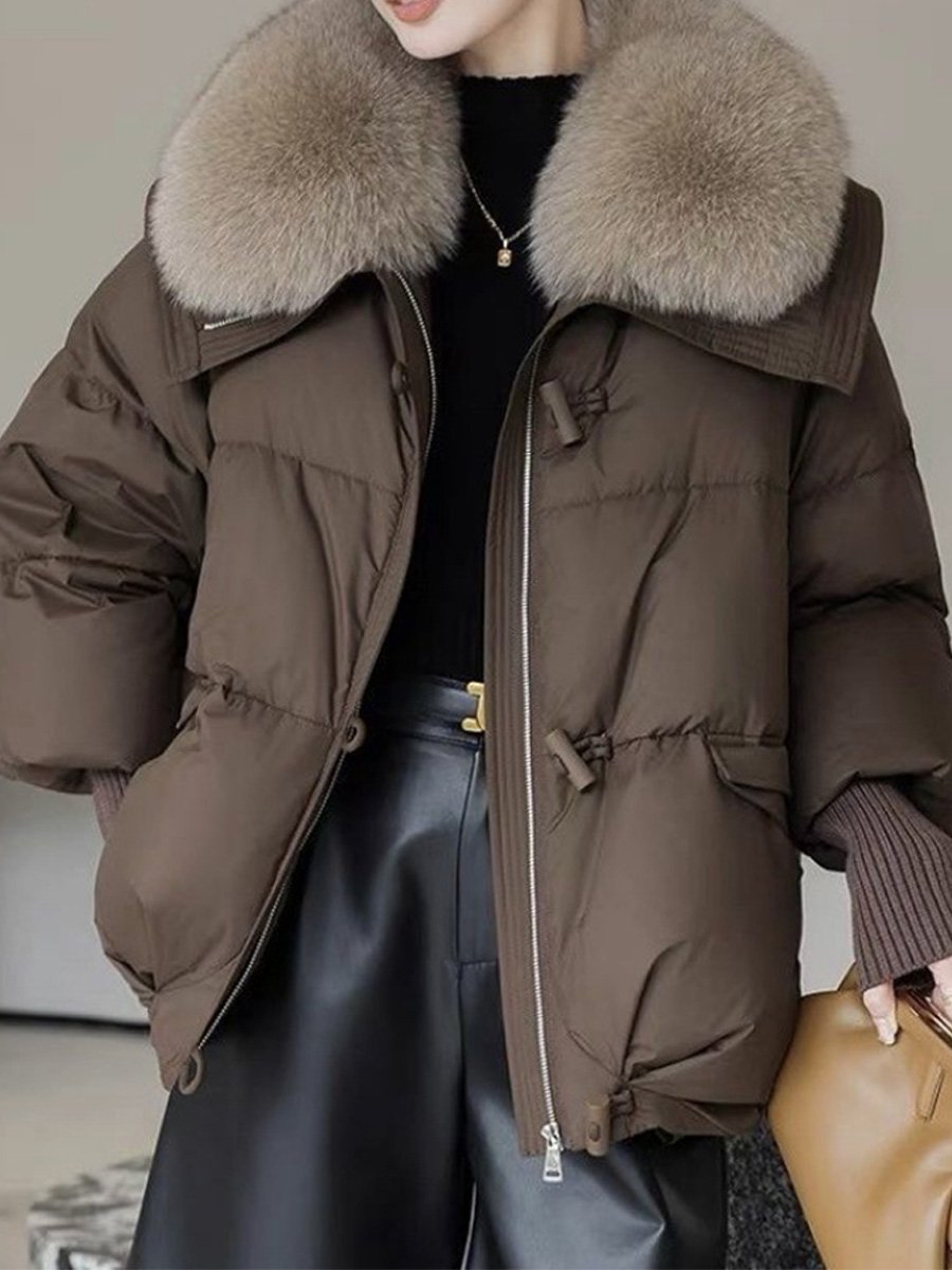 R&B | oversized Daunenjacke - luxuriöser Plüsch-Fellkragen und warme gepolsterte Jacke