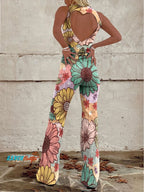 R&B | Floral Art Denim Jumpsuit