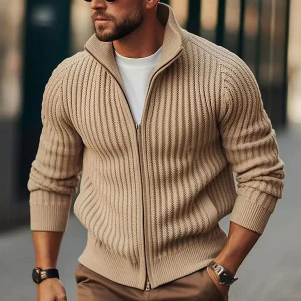 R&B | Herren - Strickjacke mit Stehkragen und Reissverschluss