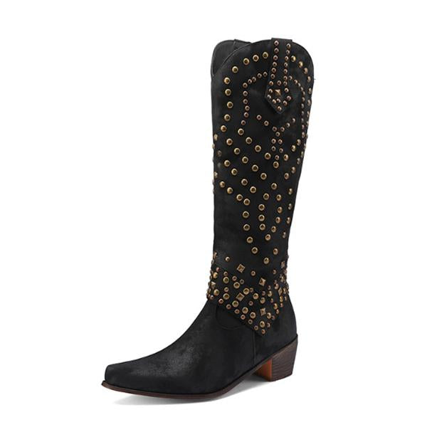 R&B | Hohe Stiefel mit Metallnieten und Kobigem Absatz