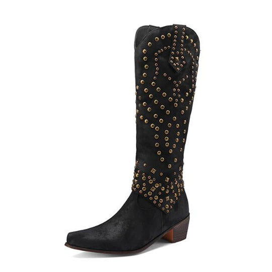 R&B | Hohe Stiefel mit Metallnieten und Kobigem Absatz