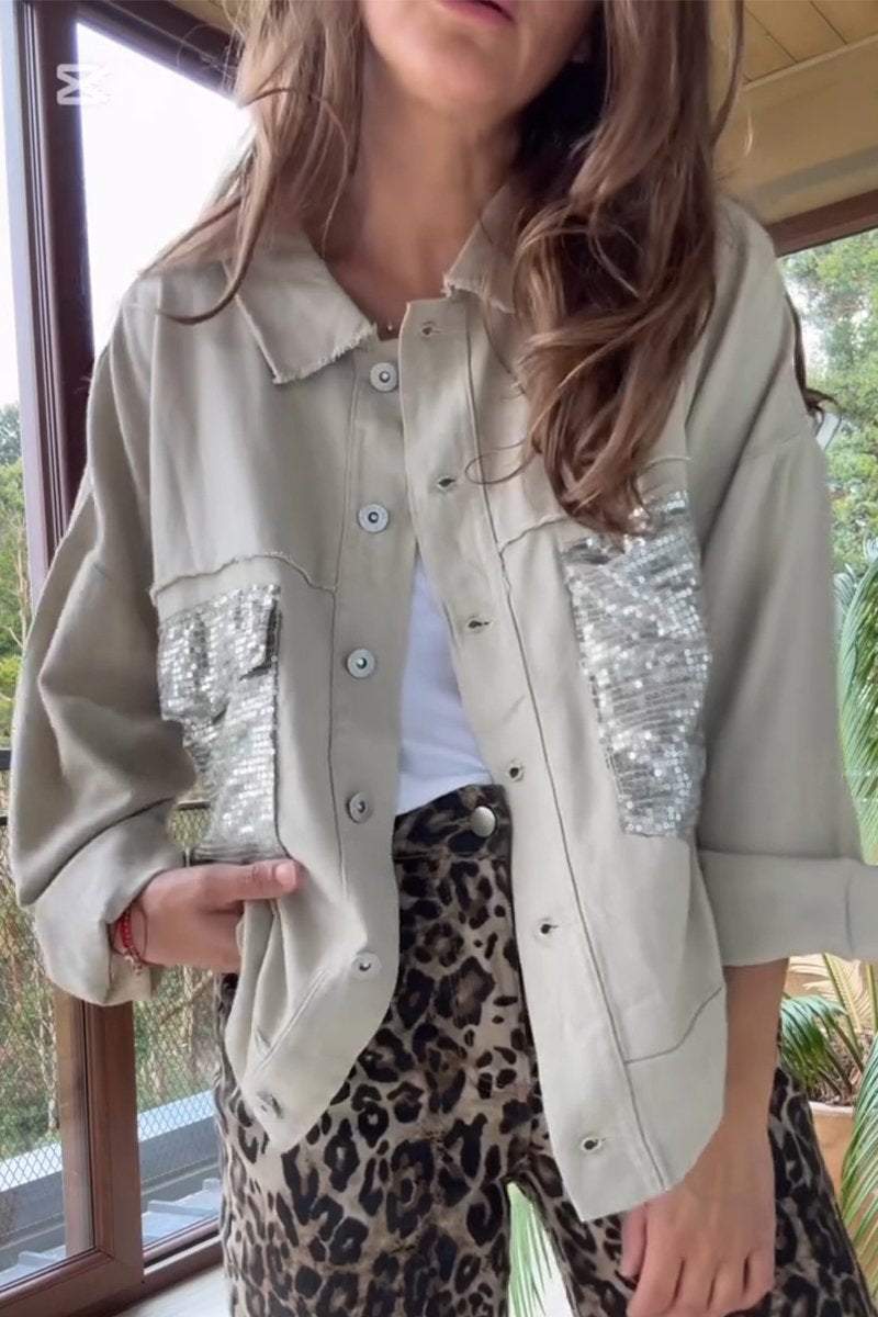 R&B | Shirtjacke mit Pailletten-details Lässige Passform Modernes Statement