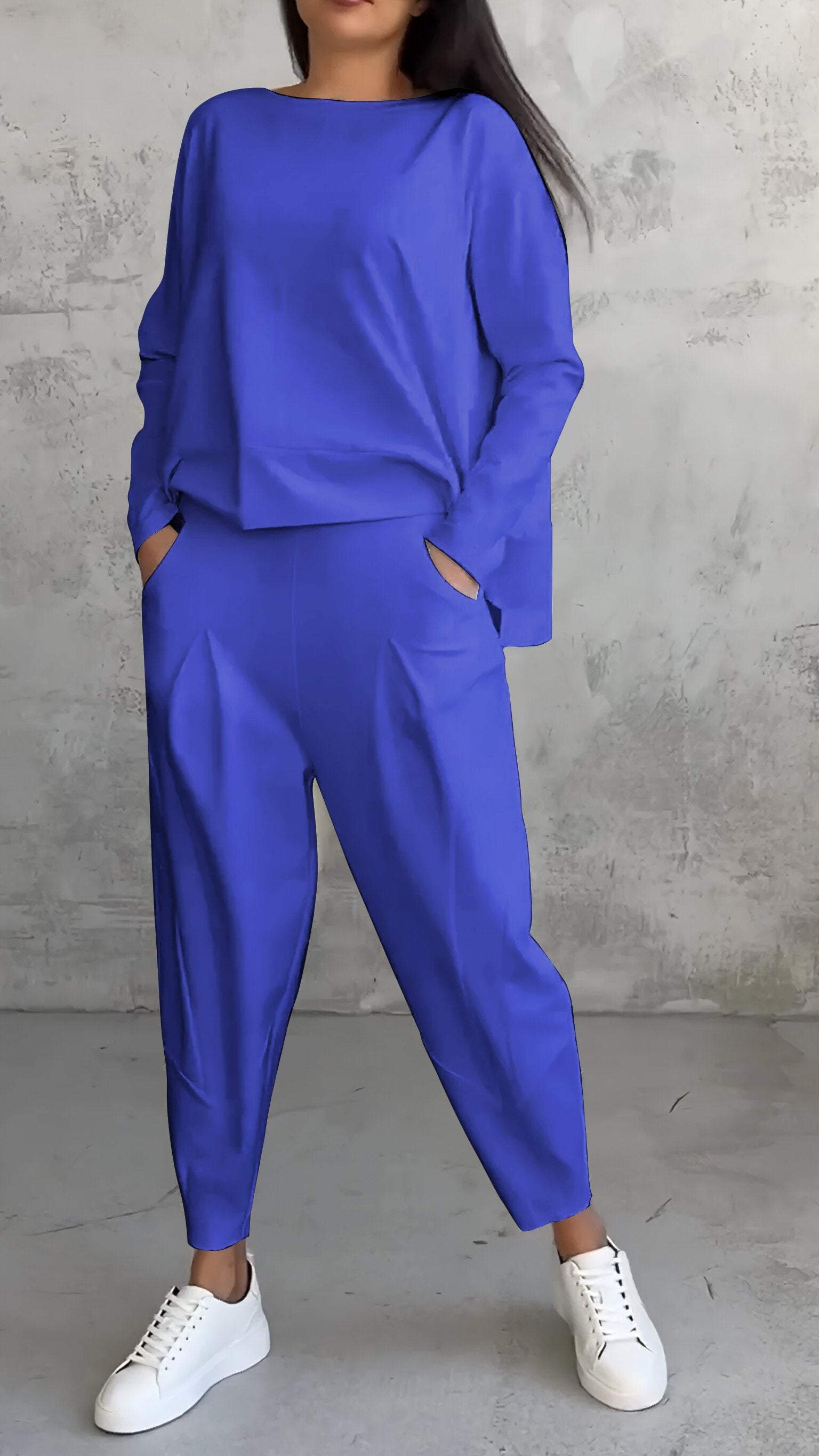 R&B | Lounge Satz Übergröße Top Gerade Hose Weicher Strick Komfort Stil