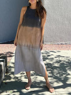 R&B | Luftiges Leinenkleid Aus Baumwolle mit Farbverlauf und Schlitz Am Bein