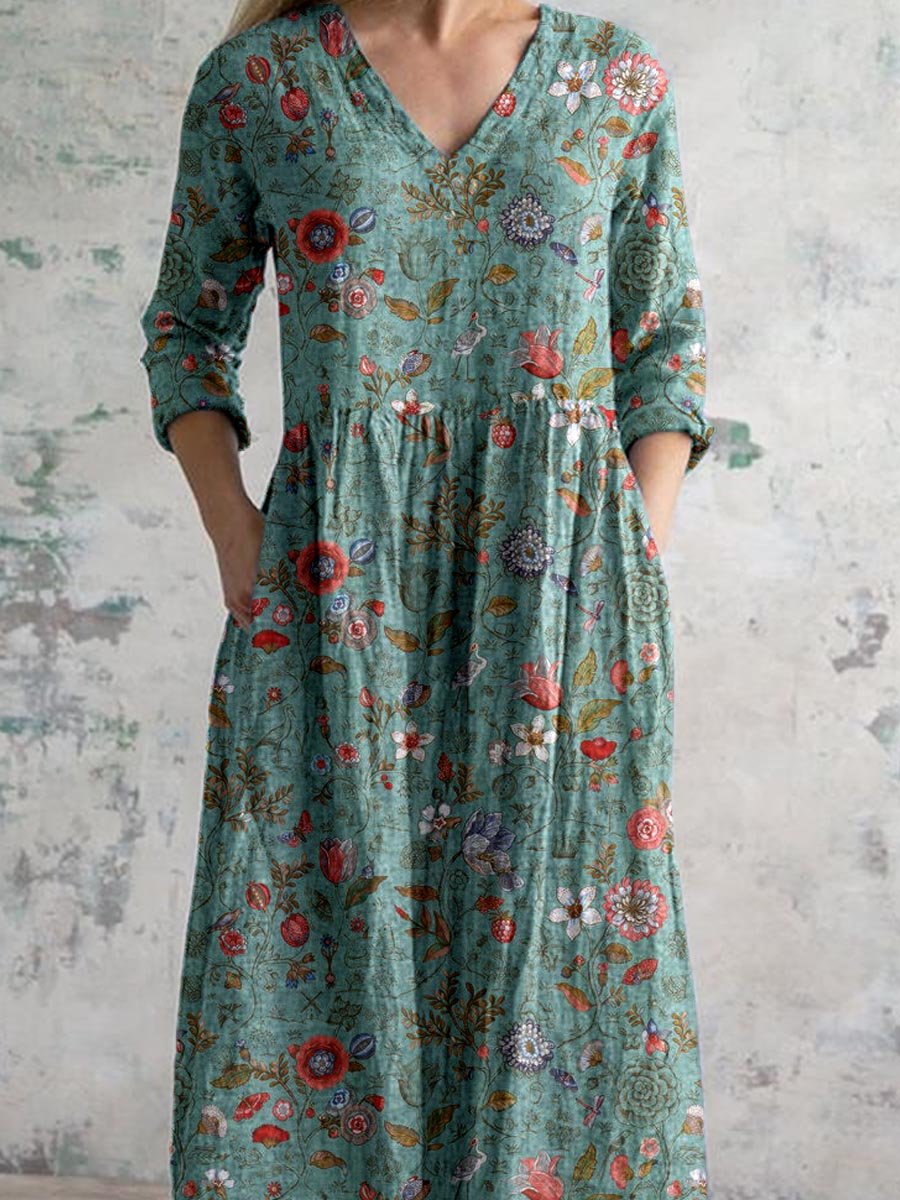 R&B | V-Ausschnitt Blumen Kleid