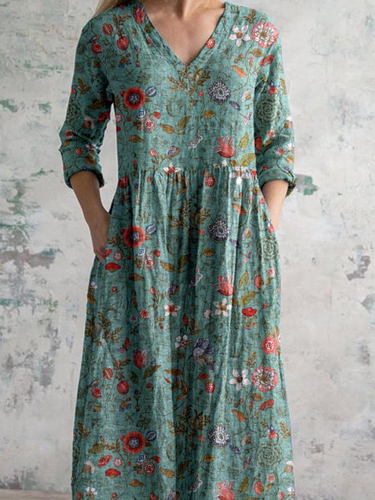 R&B | V-Ausschnitt Blumen Kleid