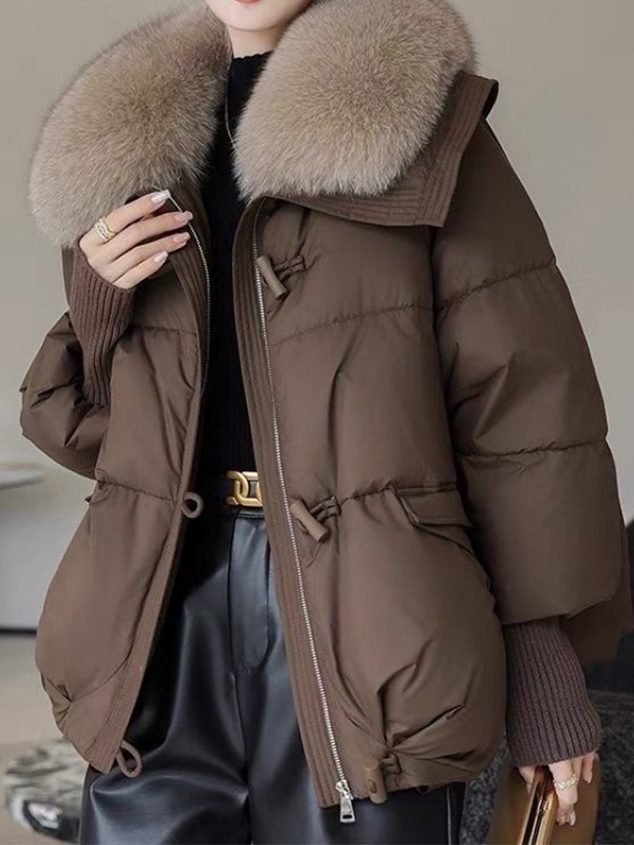 R&B | oversized Daunenjacke - luxuriöser Plüsch-Fellkragen und warme gepolsterte Jacke