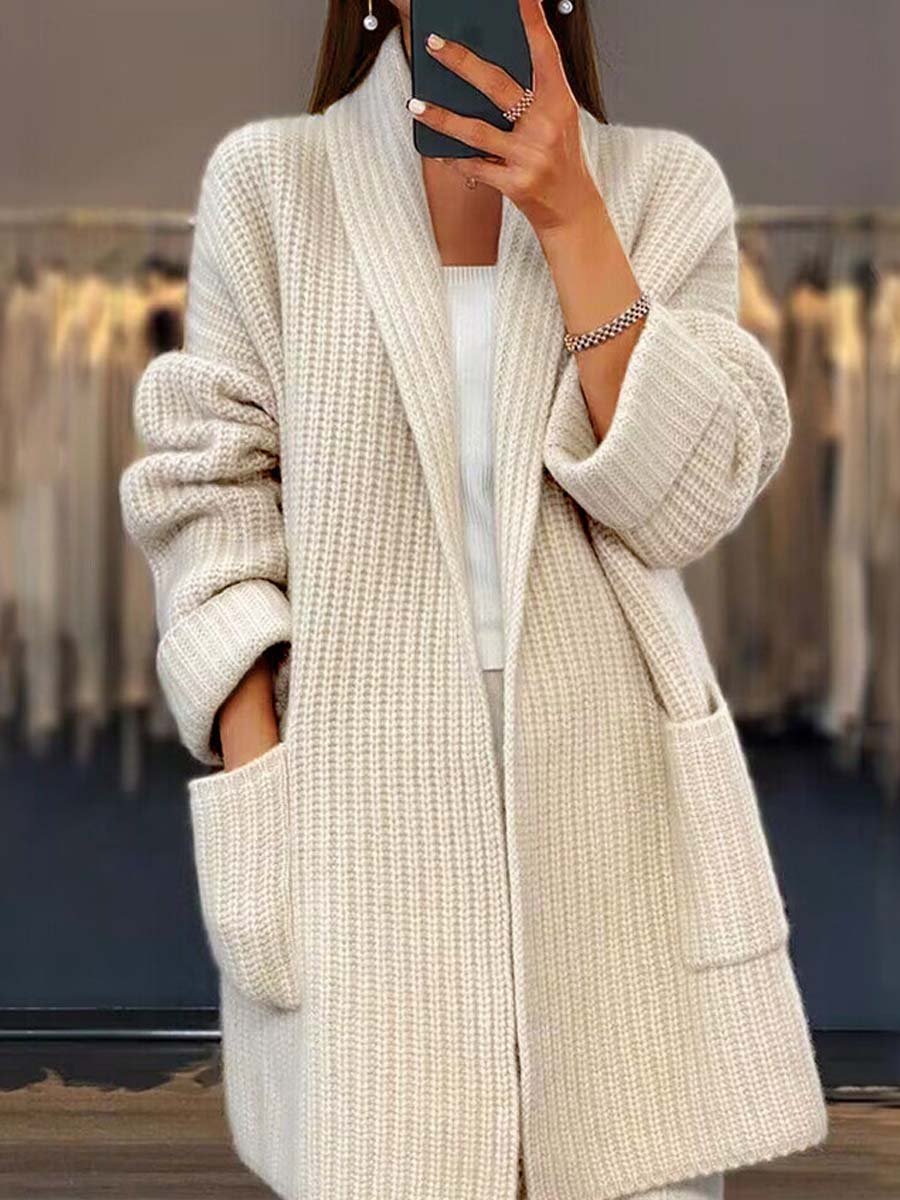 R&B | Strickjacke - Einfarbige V-Ausschnitt Taschen Strickjacke, Einfach und Vielseitig