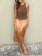 R&B | Luftiges Leinenkleid Aus Baumwolle mit Farbverlauf und Schlitz Am Bein