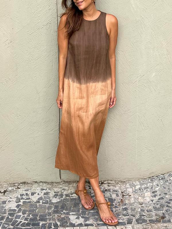 R&B | Luftiges Leinenkleid Aus Baumwolle mit Farbverlauf und Schlitz Am Bein