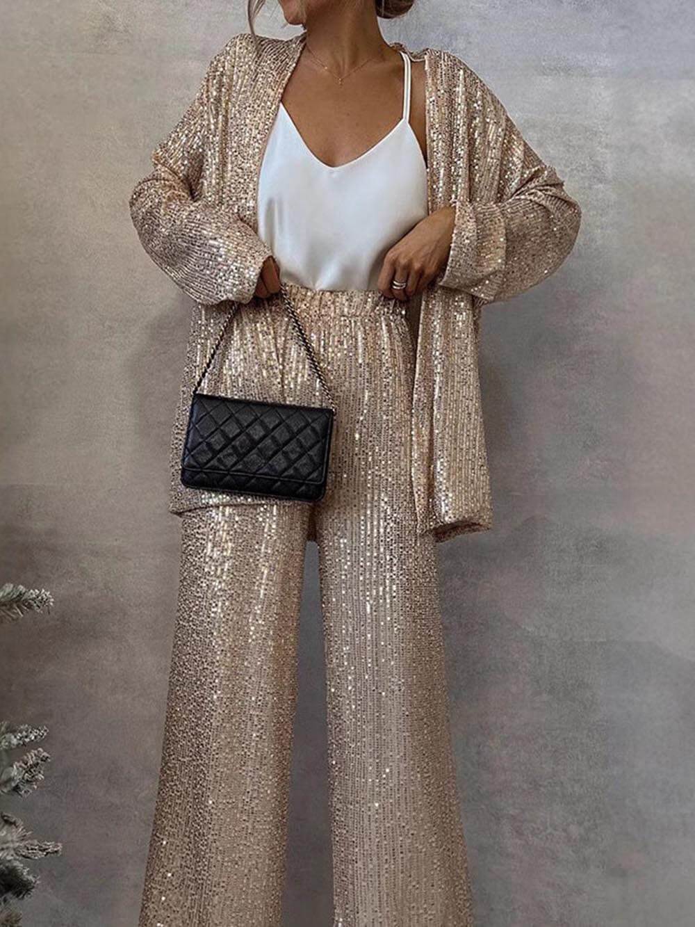 Damen Glitzerndes Blazeranzug mit weitem Bein und schimmernden Pailletten R&B