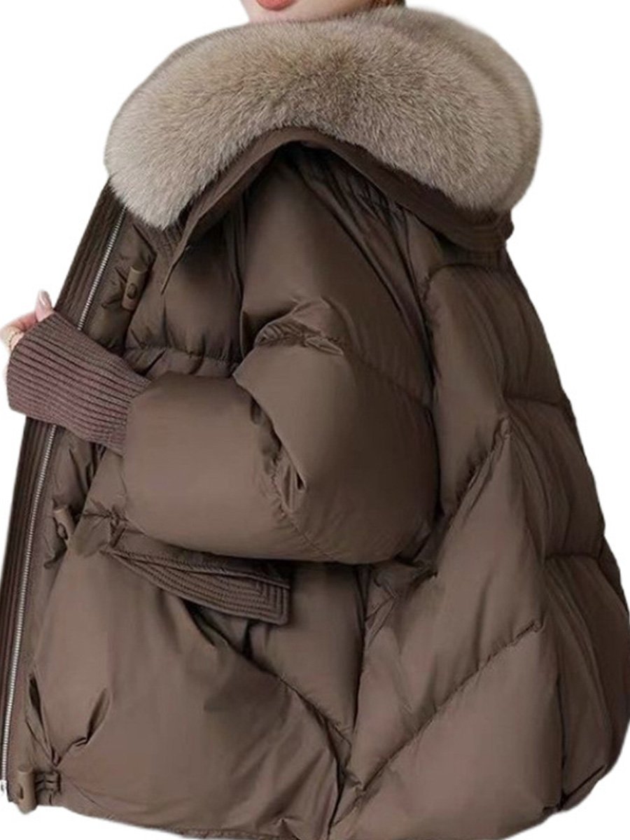 R&B | oversized Daunenjacke - luxuriöser Plüsch-Fellkragen und warme gepolsterte Jacke