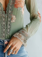 R&B | Boho Bluse Mit Spitze Und Blumenmuster