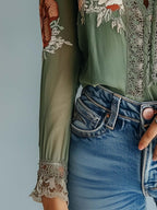 R&B | Boho Bluse Mit Spitze Und Blumenmuster