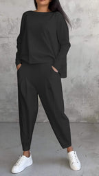 R&B | Lounge Satz Übergröße Top Gerade Hose Weicher Strick Komfort Stil