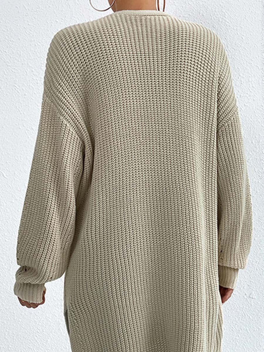 R&B | Kardigan - V-Ausschnitt Lockere Mittellange Gestrickte Jacke, Lässig und Bequem
