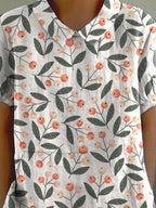 R&B | Damen Casual-Hemd aus Baumwolle mit Obst- und Zweigmuster