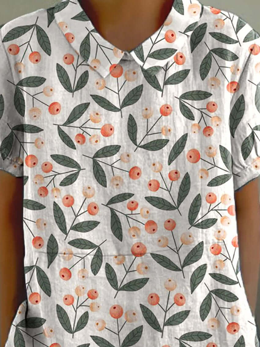 R&B | Damen Casual-Hemd aus Baumwolle mit Obst- und Zweigmuster