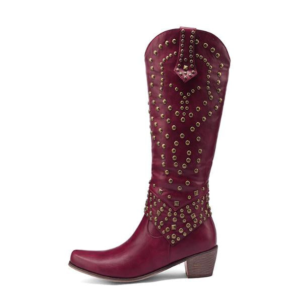 R&B | Hohe Stiefel mit Metallnieten und Kobigem Absatz