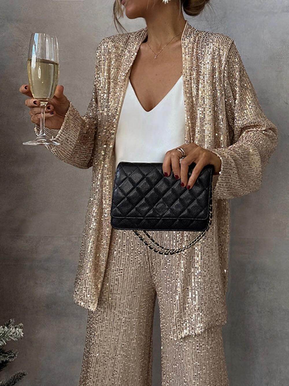 Damen Glitzerndes Blazeranzug mit weitem Bein und schimmernden Pailletten R&B