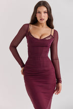 R&B | Elegantes Maxikleid mit tiefem Ausschnitt und langen Ärmeln