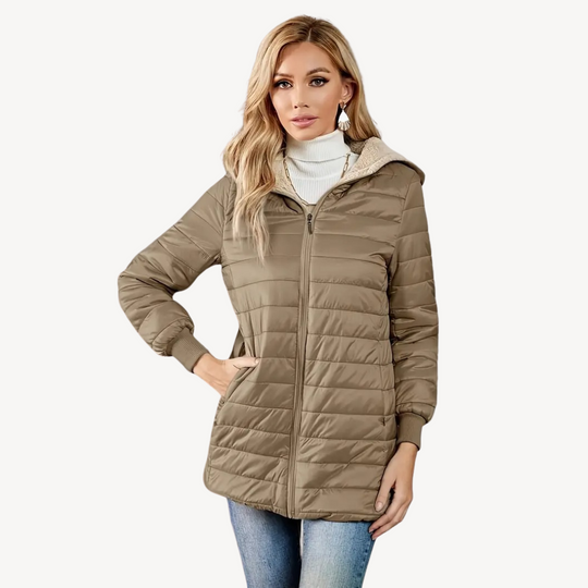 R&B | Damen Kunstpelz Futter Gesteppte Kapuzenjacke