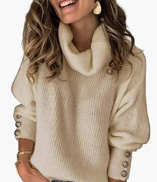 R&B | Pullover mit Rollkragen und Knopfdetails - Modischer Freizeit Strickpullover