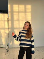 R&B | Geflochtene und Gestreifte Oversized Damenpullover