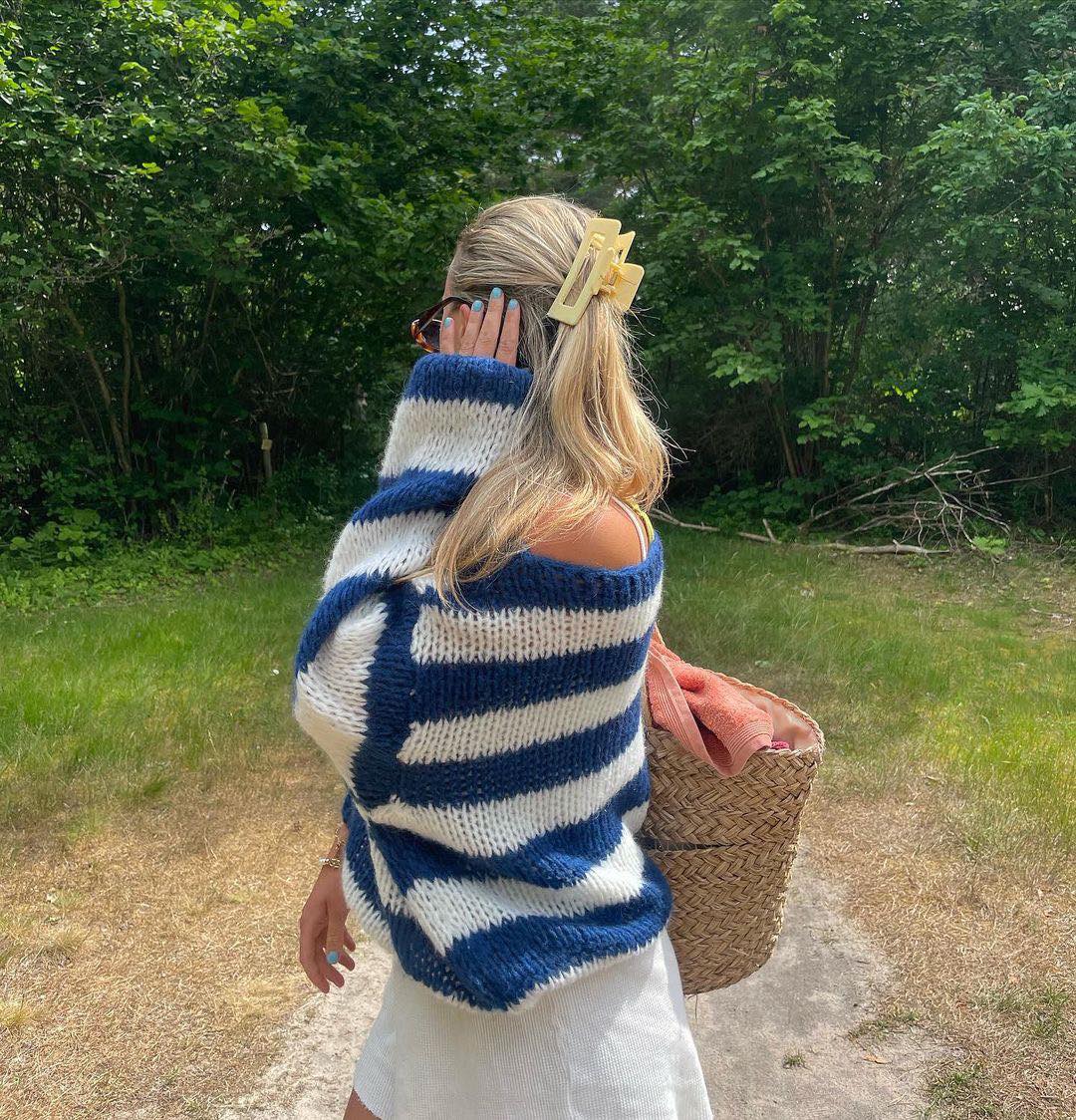 R&B | Geflochtene und Gestreifte Oversized Damenpullover