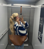 R&B | Geflochtene und Gestreifte Oversized Damenpullover