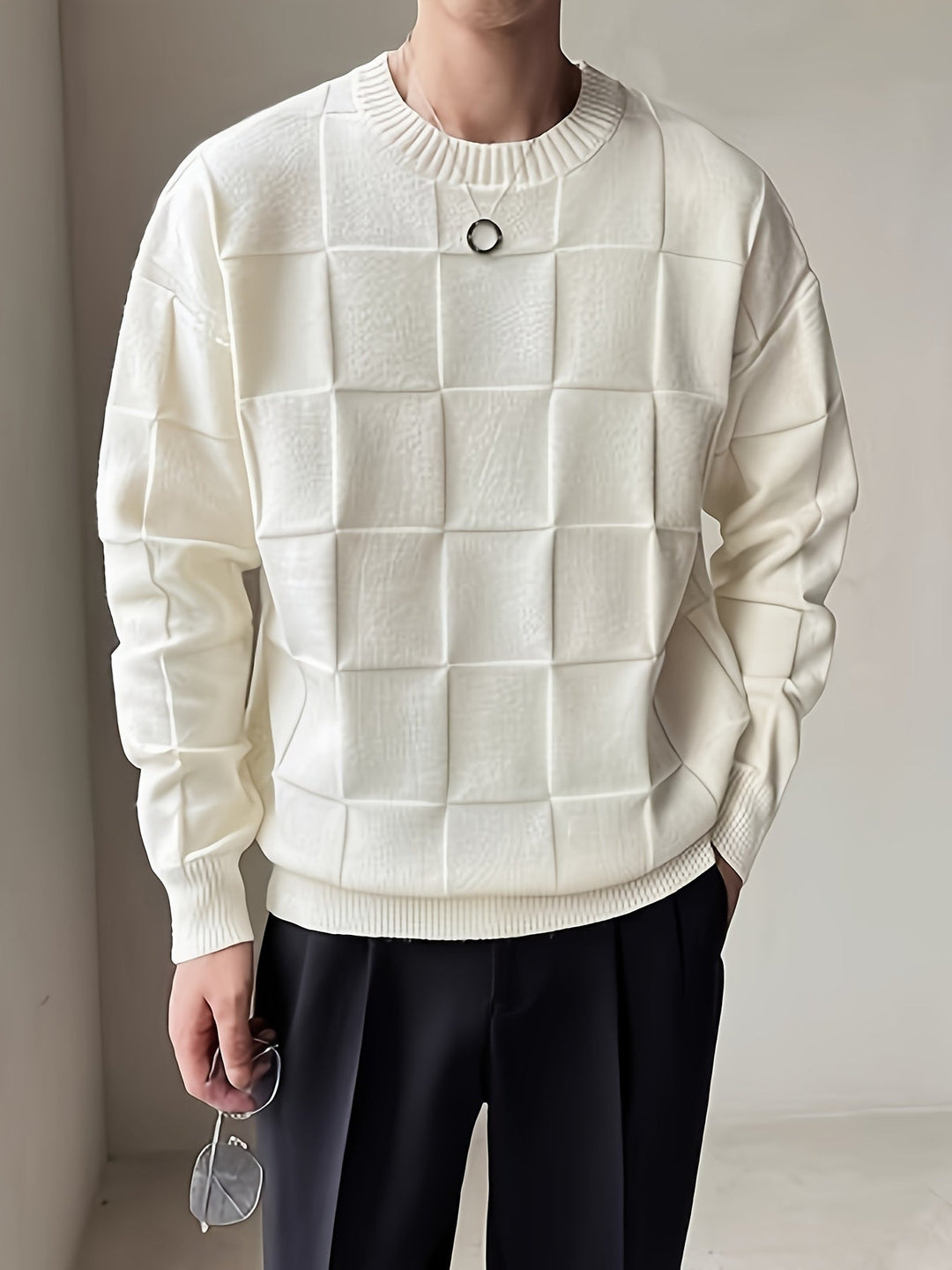 R&B | Gestrickter Rundhalsausschnitt Pullover mit Stretch