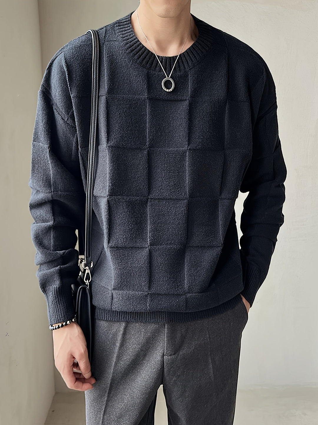 R&B | Gestrickter Rundhalsausschnitt Pullover mit Stretch