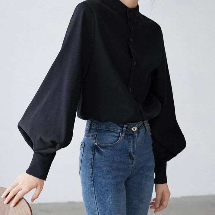R&B | Klassische Rollkragenbluse mit Ballonärmeln